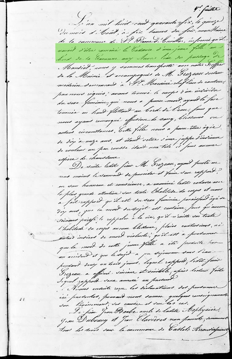 page registre 1846 cadavre arrocs